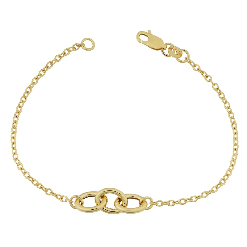 Women multi-strand bangles and bracelets -Fremada 14k Yellow Gold Triple Oval Rolo Link Bracelet (7 inches)