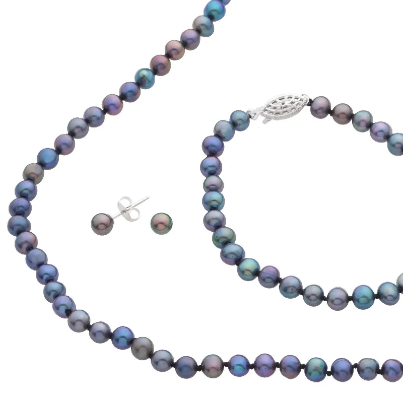 Women everyday necklaces -Freshwater Black Pearl Earring, Bracelet & Necklace Set