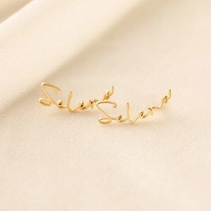 Women gold stud earrings -Summer Name Earrings