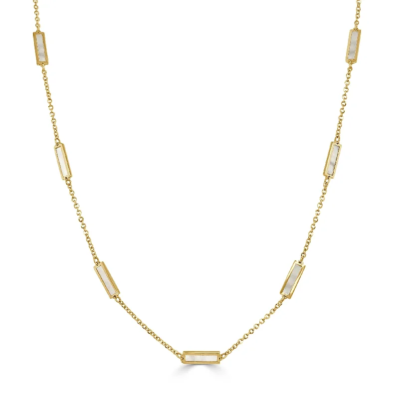 Women handcrafted necklaces -Joelle Mother of Pearl Layered Bar Necklace 18 Inches - 14K Gold Mother of Pearl Necklace