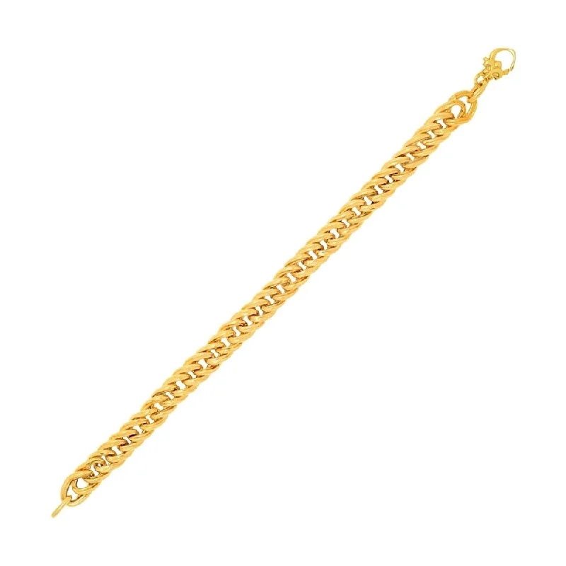 Women floral bangles and bracelets -14k Yellow Gold Curb Chain Textured Link Bracelet