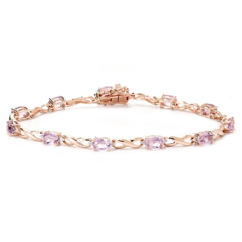 Women braided bangles and bracelets -14k Rose Gold 1/6ct White Diamond Kunzite "X & O" Link Bracelet (H-I, I2-I3)