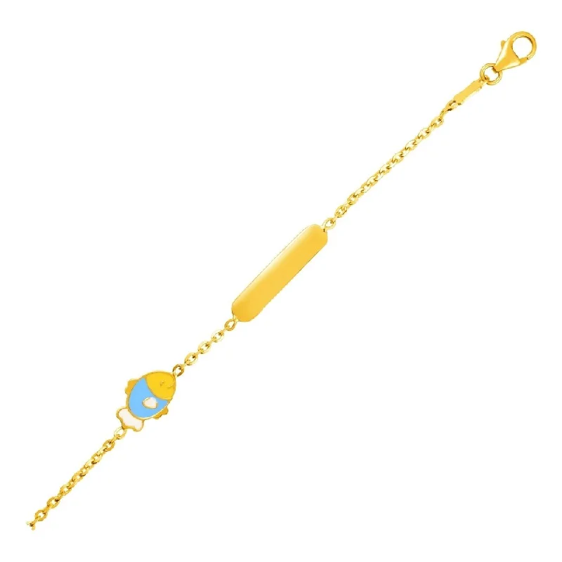 Women adjustable leather bangles and bracelets -14k Yellow Gold Childrens Bracelet with Bar and Enameled Fish