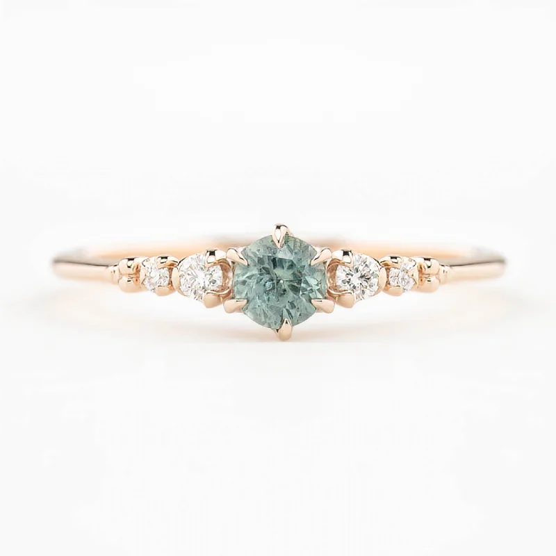 Custom engagement rings for women -Estel Fleur Ring 4mm 0.30ct Light Blue Green Montana Sapphire 14K Rose Gold