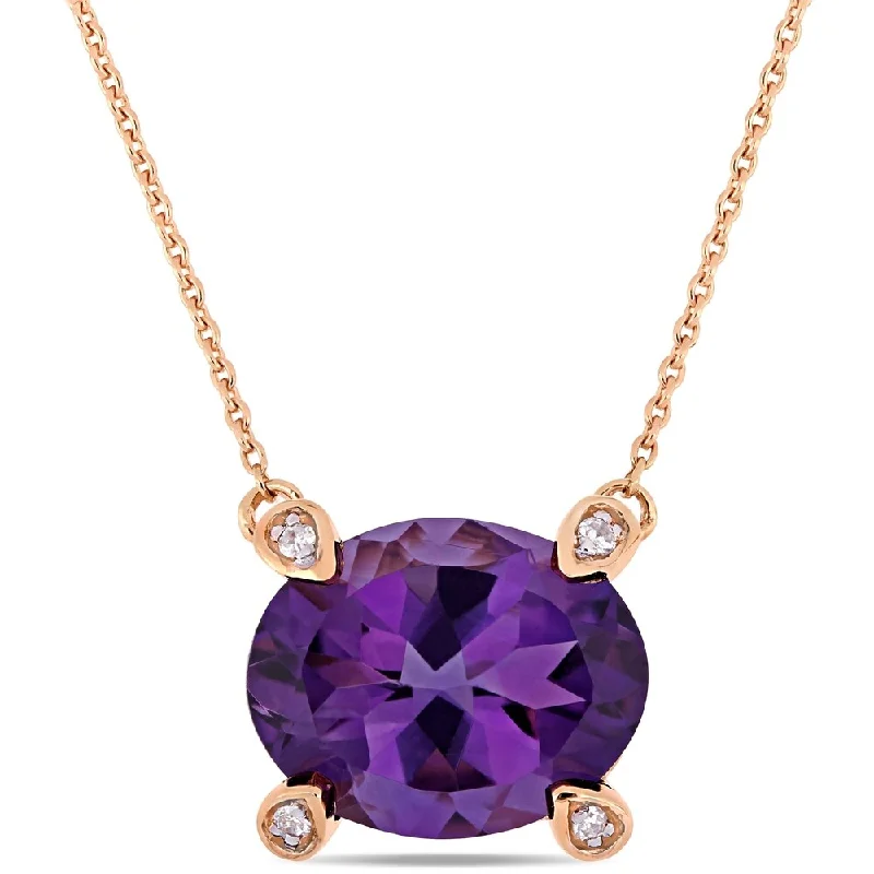 Women friendship necklaces -Miadora 10k Rose Gold Oval-Cut African-Amethyst and Diamond Accent Station Necklace