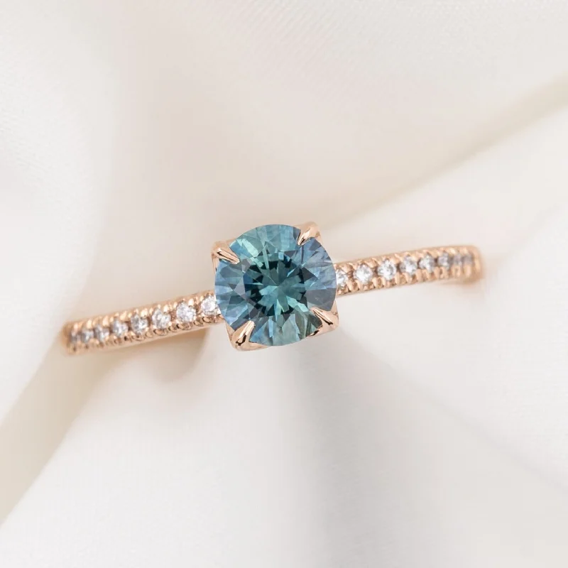 Women colorful gemstone engagement rings -Maria Ring 0.75ct Blue Green Montana Sapphire, 14k Rose Gold (One of a kind)