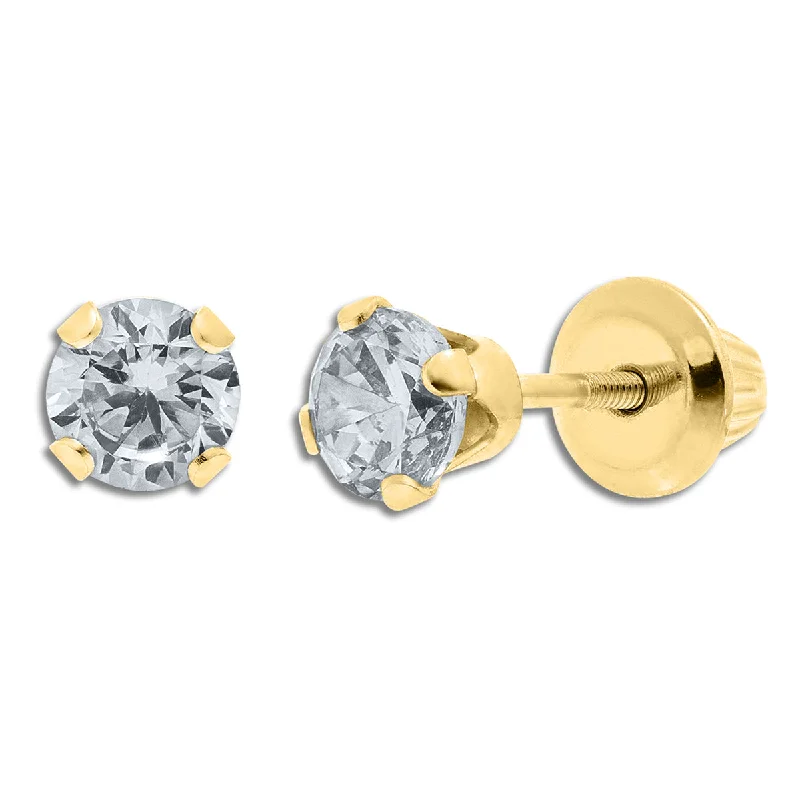 Women sapphire earrings -Kiddie Kraft 14KT Yellow Gold 4MM Round Cubic Zirconia Childrens Stud Earrings