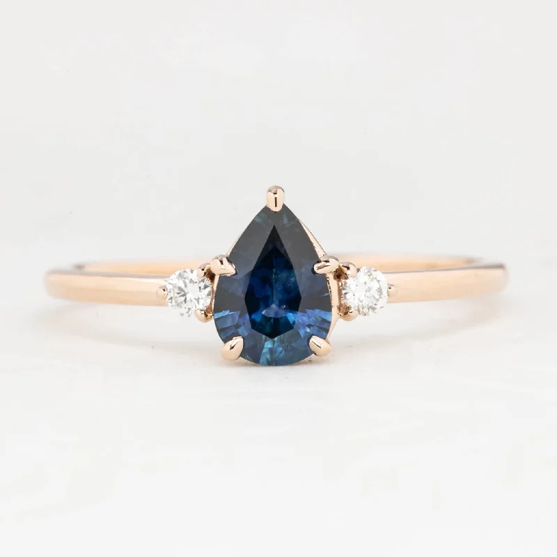 Women trendy beaded engagement rings -Emilie Ring 0.72ct Pear Teal Montana Sapphire, 14k Rose Gold (One of a kind)