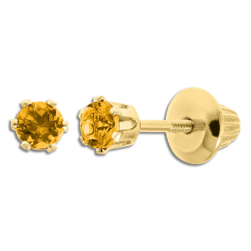 Women hoop earrings -Kiddie Kraft 14KT Yellow Gold Round Citrine Childrens Birthstone Stud Earrings