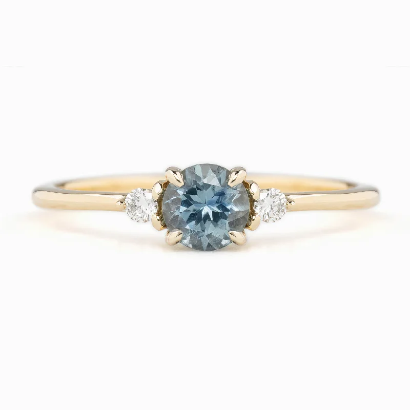 Women charm engagement rings -Emilie Ring 5mm 0.60ct Light blue Montana Sapphire 14K Yellow Gold