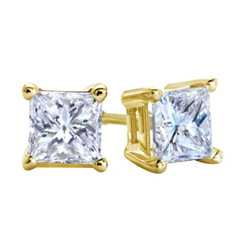 Women crystal earrings -Premiere 1/10 CTW Diamond Solitaire Stud Earrings in 14KT Yellow Gold