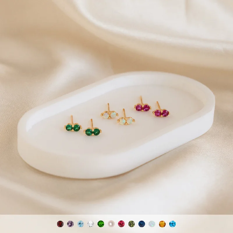 Women butterfly earrings -Duo Birthstone Studs