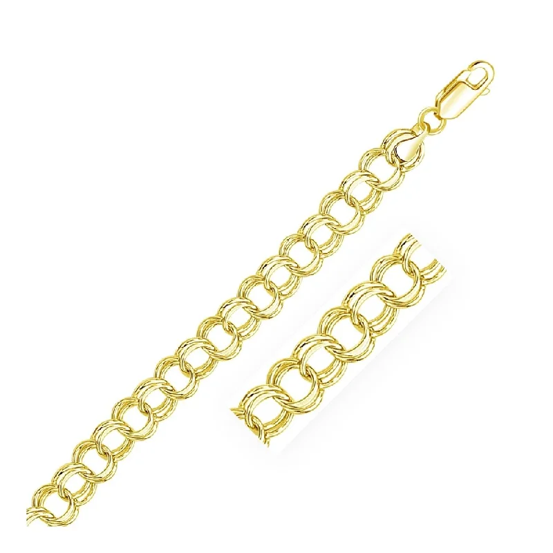 Women birthstone bangles and bracelets -9.0 mm 14k Yellow Gold Solid Double Link Charm Bracelet