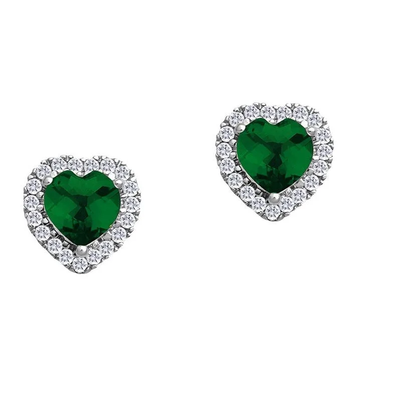 Women chunky earrings -5MM Simulated Emerald and White Sapphire Stud Earrings in 10KT White Gold