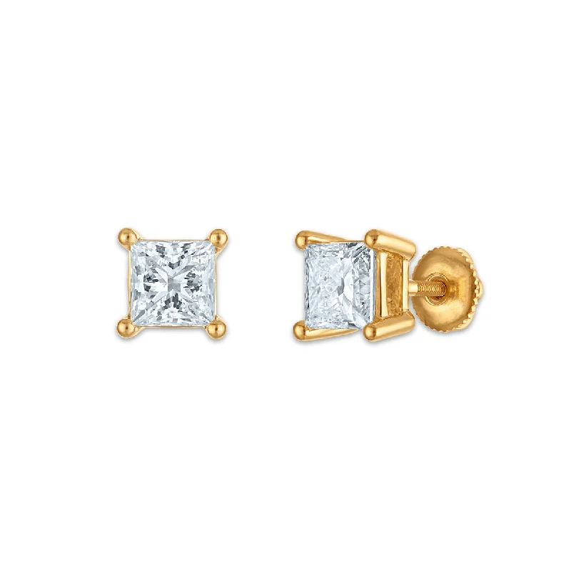 Women trendy earrings -EcoLove 3 CTW Lab Grown Diamond Stud Earrings in 10KT Yellow Gold