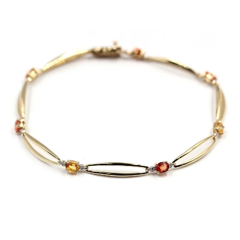 Women art deco bangles and bracelets -14Kt Yellow Gold Shaded Orange Sapphire and Diamond Bracelet