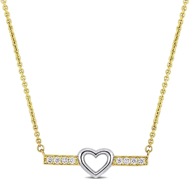 Women gemstone necklaces -Miadora 2-Tone 10k Yellow and White Gold 3/8ct TGW White Topaz Heart Bar Necklace