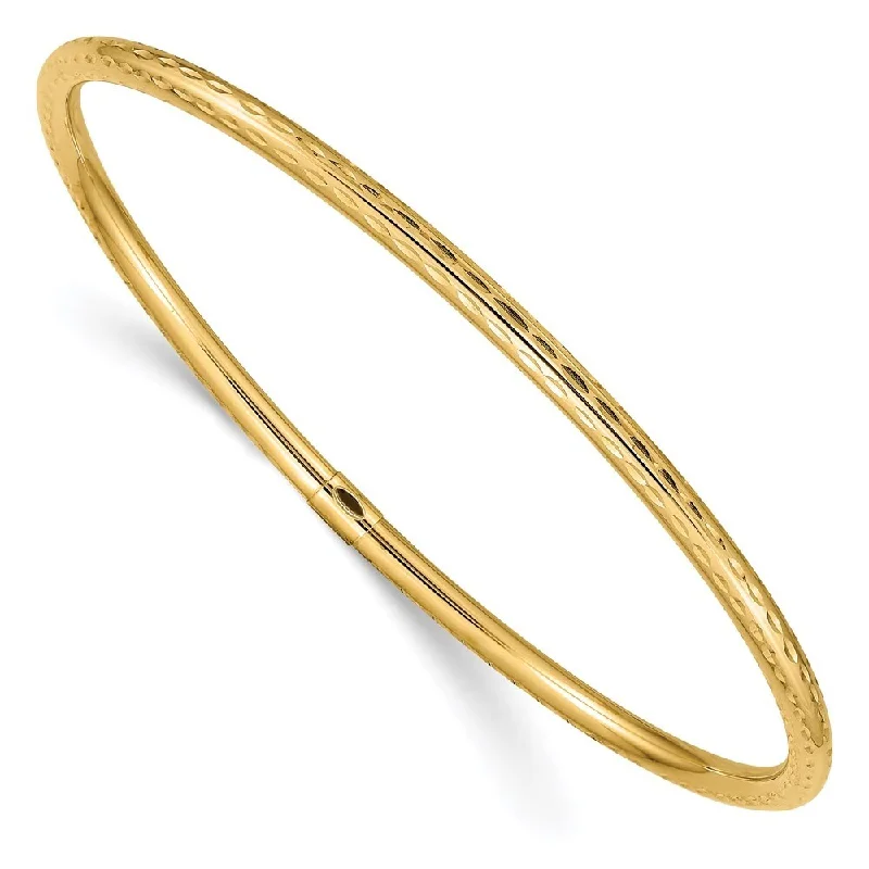 Women double-layered bangles and bracelets -14k Yellow Gold 3mm Diamond-cut Tube Slip-on Bangle Bracelet