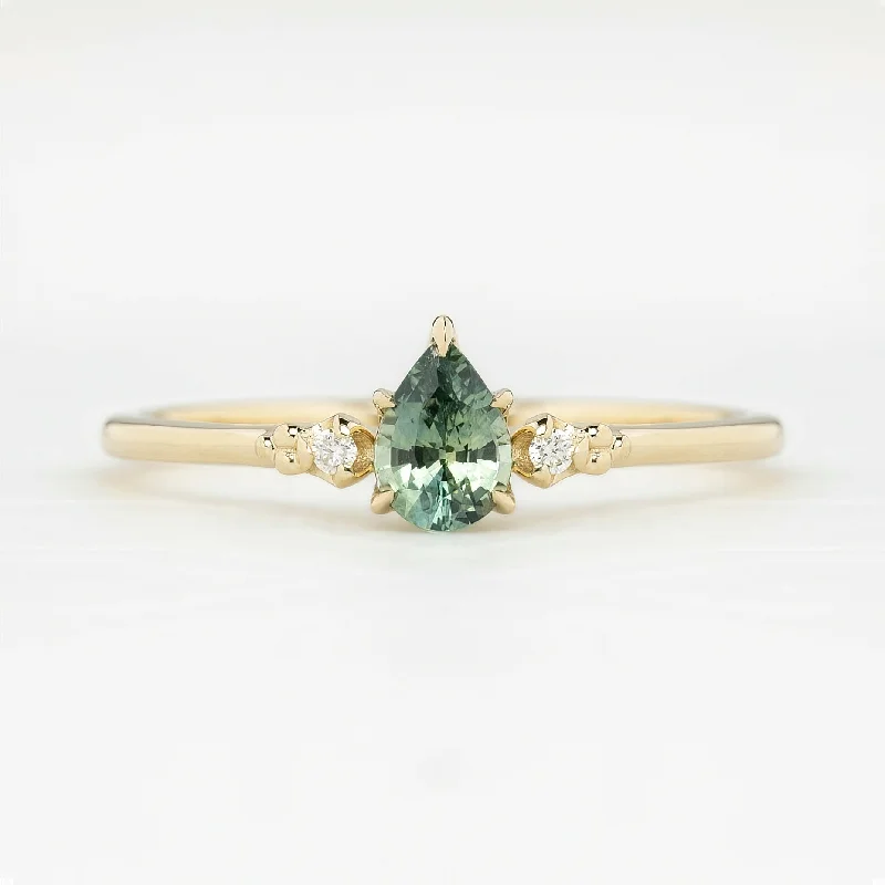 Women pearl and gold engagement rings -Estel Ring Green Montana Sapphire Ring