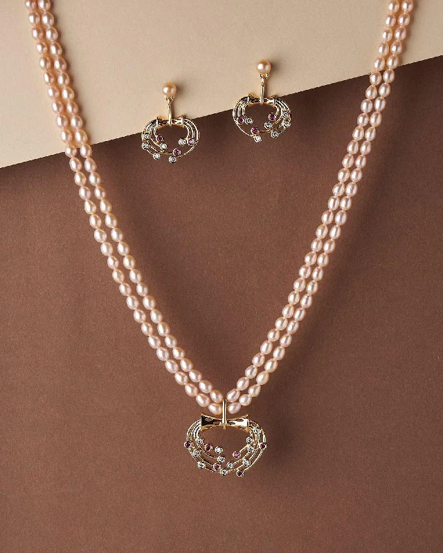 Women beaded necklaces -Simple and Elegant Real Pearl Necklace Set