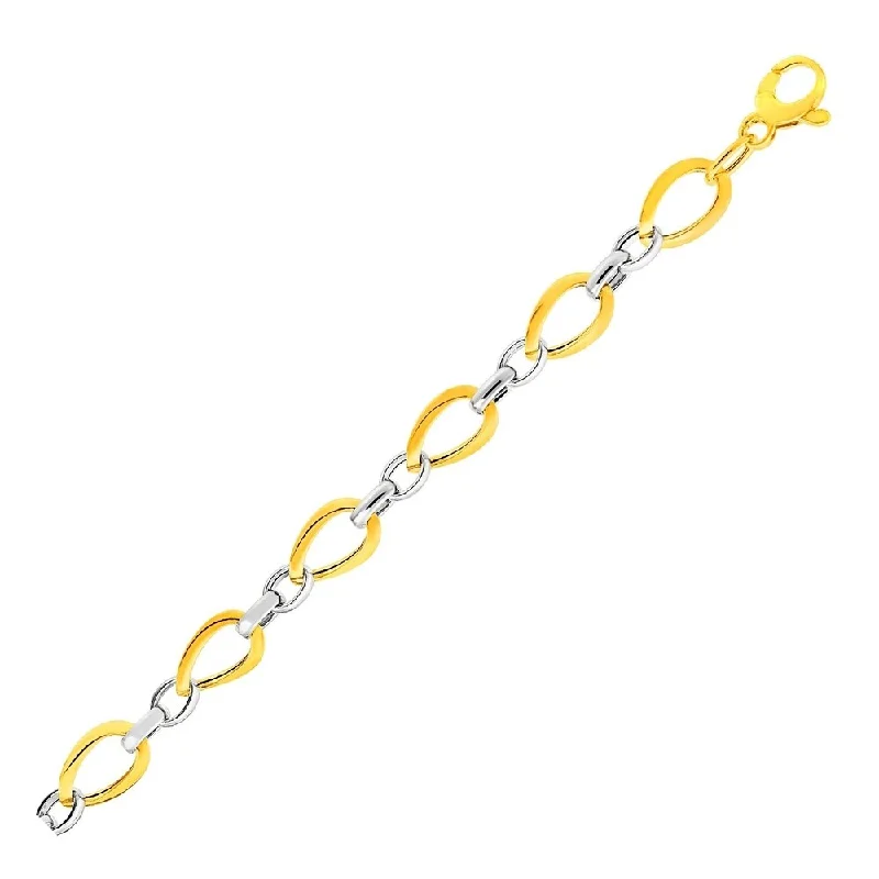 Women cuff bangles and bracelets -Twisted Oval Chain Bracelet in 14k Two Tone Gold