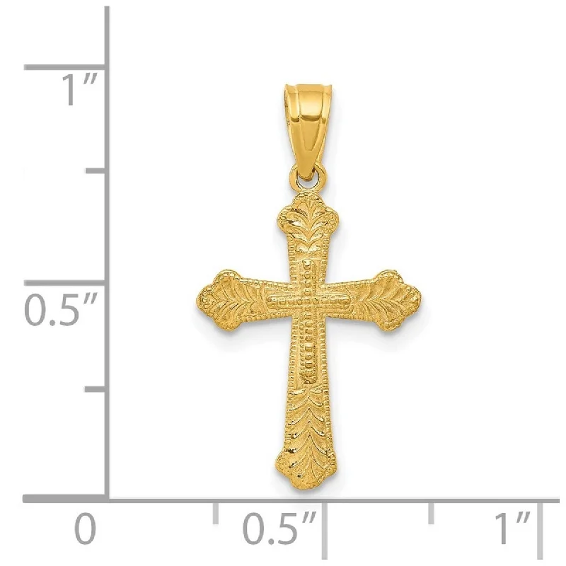 Women delicate necklaces -Curata 10k Yellow Gold 18" Textured Budded Cross Pendant Necklace - 25x13mm