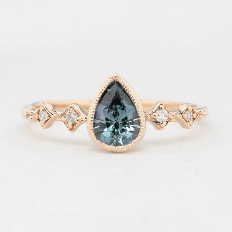 Women zodiac engagement rings -Celeste Ring - 0.71ct Light Blue Green Pear Montana Sapphire, 14k Rose Gold (One of a kind)