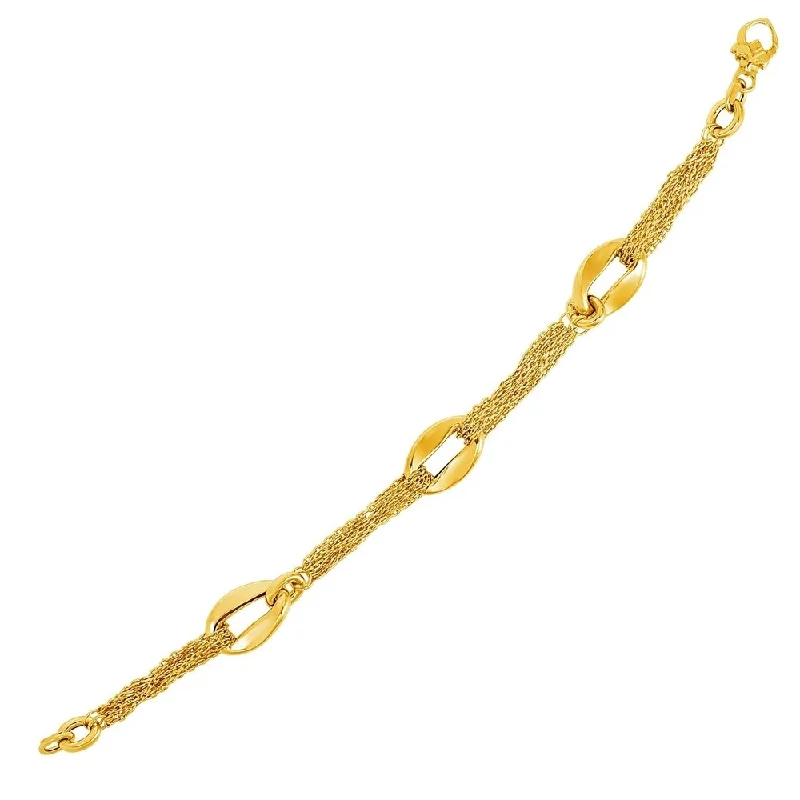 Women luxury cuff bangles and bracelets -14k Yellow Gold Curved Oval Link and Multi-Strand Cable Chain Bracelet