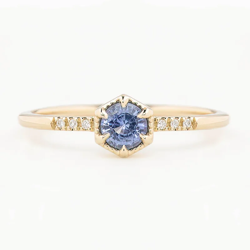 Gold engagement rings for women -Grace Ring 4.5mm 0.45ct Round Ceylon Blue Sapphire, 14K Yellow Gold