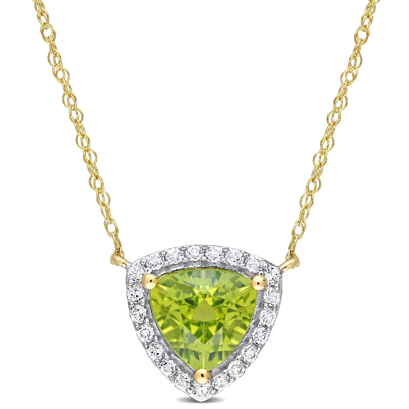 Women pearl and gold necklaces -Miadora 10k Yellow Gold Peridot and White Topaz Halo Necklace