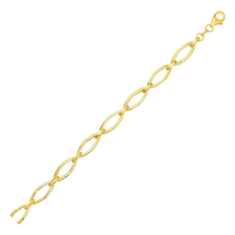 Women vintage bangles and bracelets -Polished Oval Marquise Link Bracelet in 14k Yellow Gold