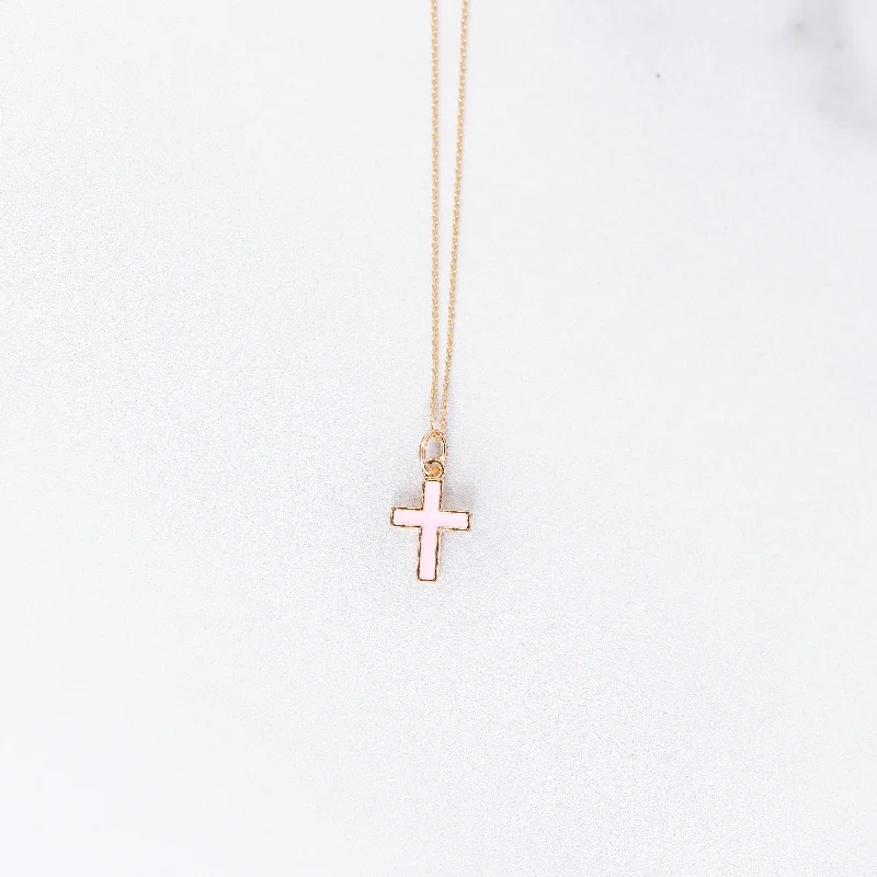 Women chic charm necklaces -Light Pink Cross Charm Necklace