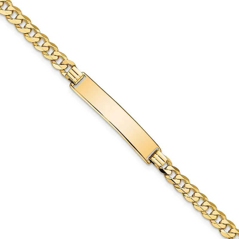 Women modern cuff bangles and bracelets -Curata 10k Yellow Gold 6.4mm Engravable Flat Curb Link ID Bracelet