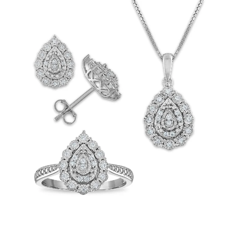 Women chunky earrings -1/3 CTW Diamond Halo Ring Pendant Earrings Set in Sterling Silver