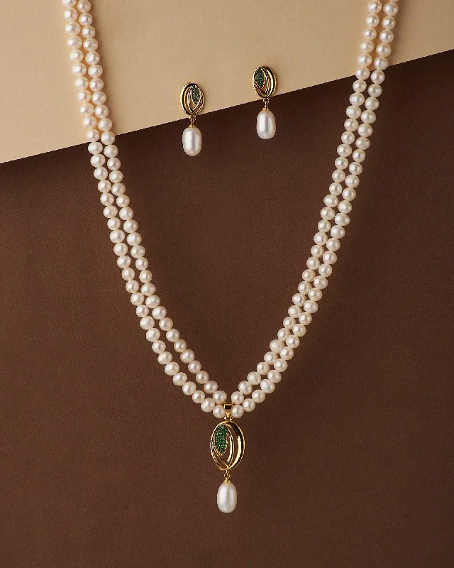 Women birthstone necklaces -Simple and Elegant Real Pearl Necklace Set