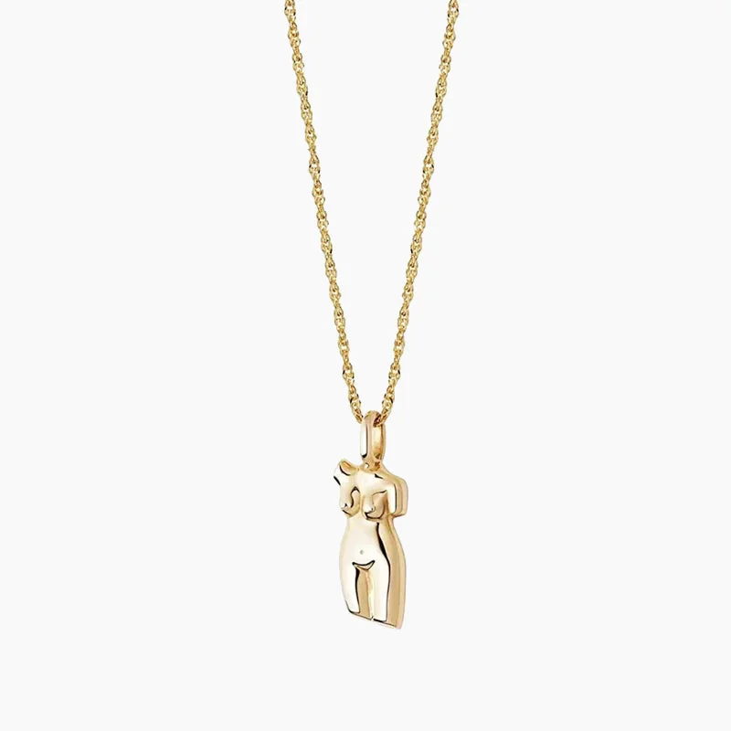 Women engraved pendant necklaces -Simple Abstract Body Gold Plated Necklace