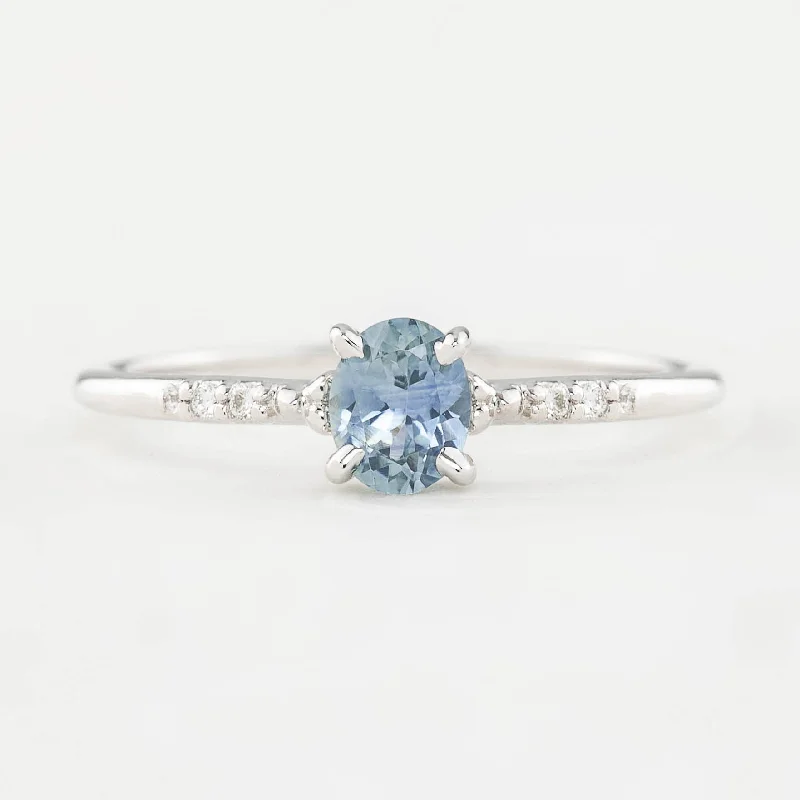 Women gemstone-studded engagement rings -Eloise Ring - 5x4mm 0.45ct Light Blue Montana Sapphire, 14k White Gold