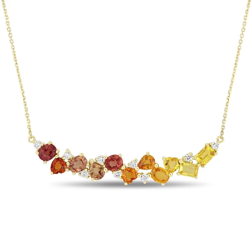 Women dainty necklaces -Miadora Signature Collection 14k Yellow Gold Orange and Yellow Sapphire with 1/3ct TDW Diamond Clustered Bar Necklace