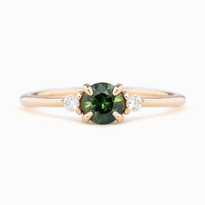 Women vintage engagement rings -Emilie Ring 5mm 0.60ct Green Queensland Sapphire 14K Rose Gold