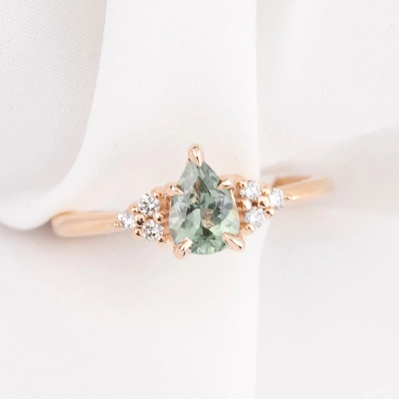 Women gold-plated engagement rings -Teresa Ring 0.79ct Light Green Montana Sapphire, 14k Rose Gold (One of a kind)