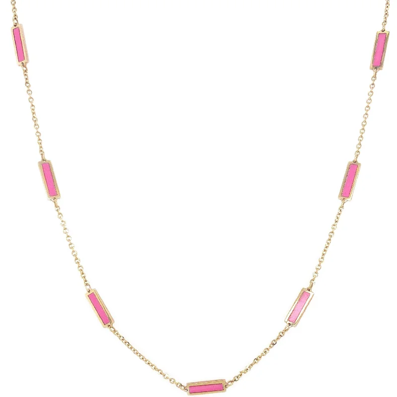 Women luxury necklaces -Joelle Pink Agate Layered Bar Necklace 18 Inches - 14K Gold Pink Necklace