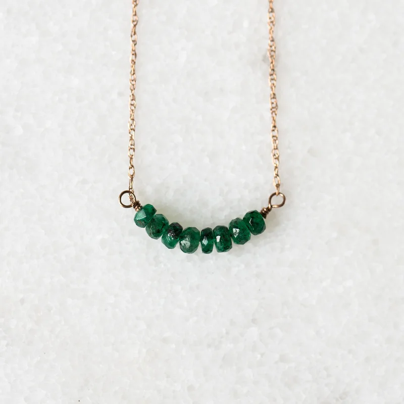 Women oval pendant necklaces -Emerald Bar Necklace | 14-Karat