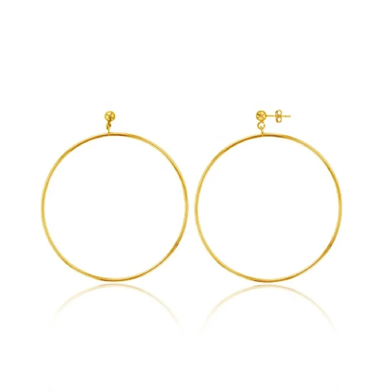 Women bohemian earrings -14KT Yellow Gold Plated Sterling Silver 80MM Hoop Earrings